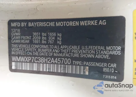 2017 Mini Hardtop Cooper S z USA, uszkodzony, nr VIN WMWXP7C38H2A45700